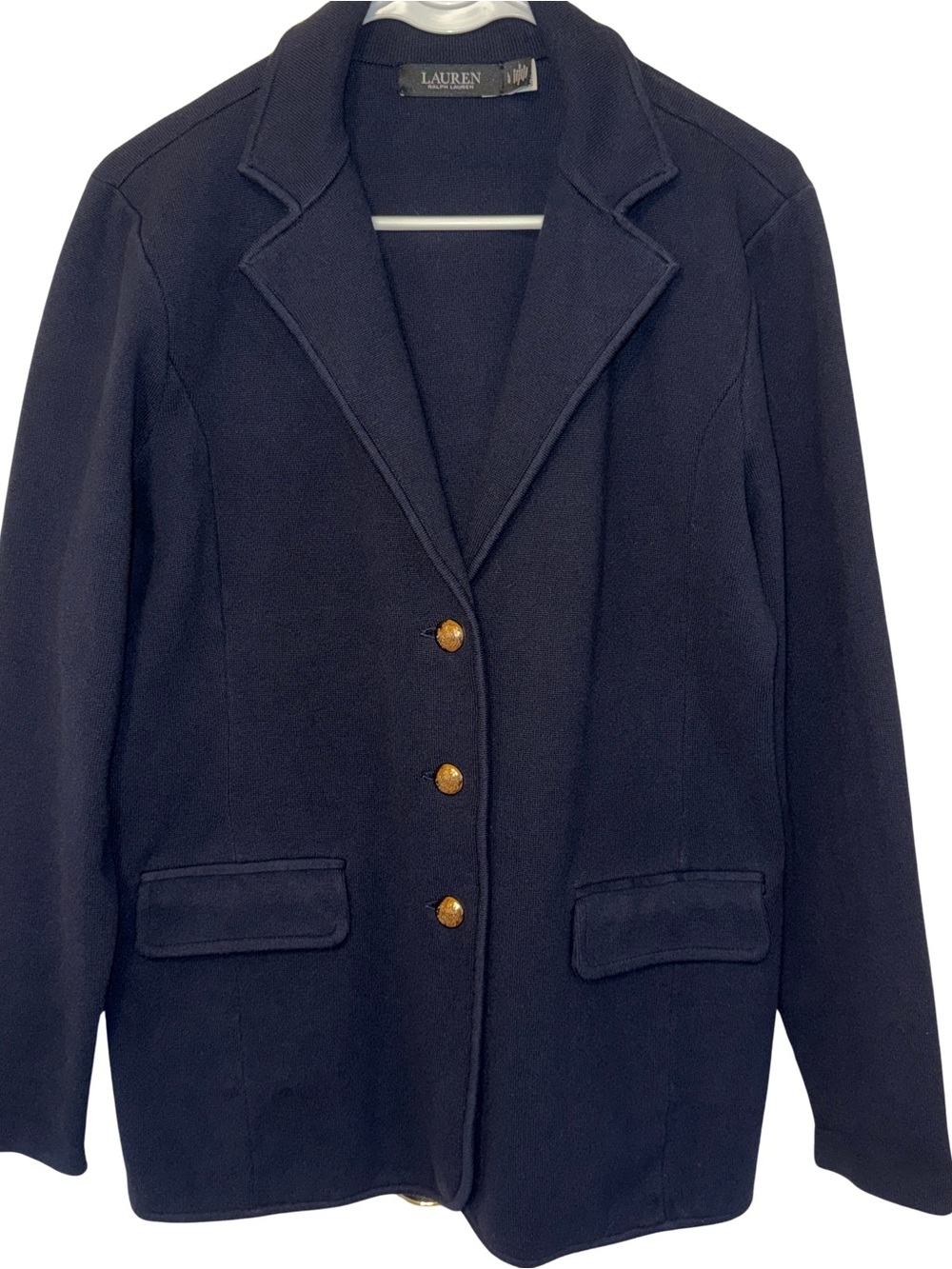 Lauren Ralph Lauren Knit Blazer Suit Jacket Blue Size Large Gold Button